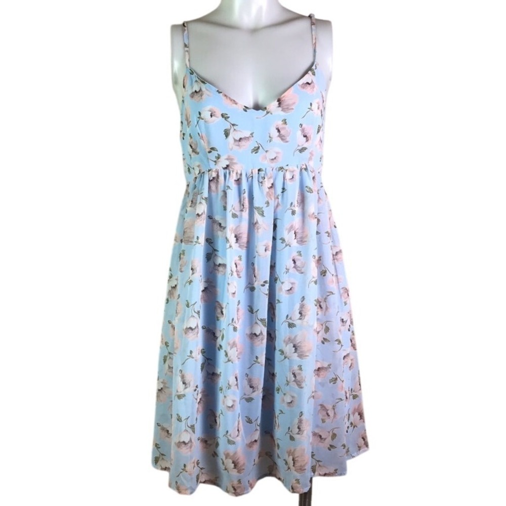ILLA ILLA LIGHT BLUE & PINK FLORAL BABYDOLL DRESS